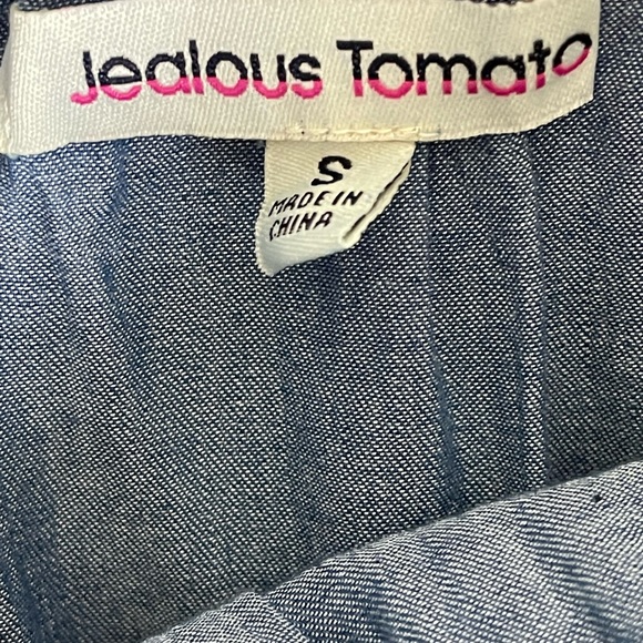 Jealous Tomato Blue Chambray Off shoulder ruffleTop Jumpsuit. - Picture 7 of 7